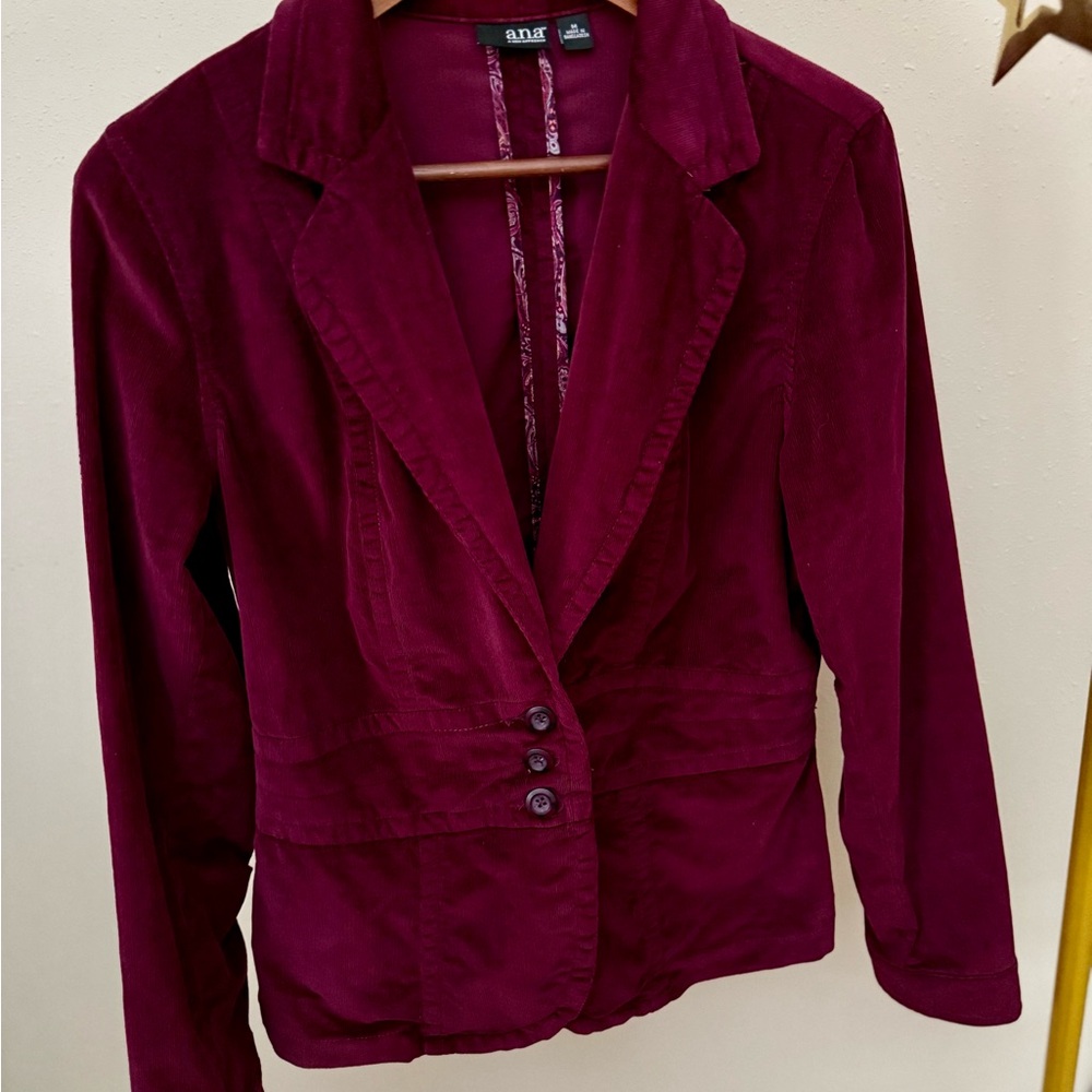 a.n.a Burgundy Corduroy Blazer Women’s Medium Wine Red Tailored Jacket - Picture 2 of 6